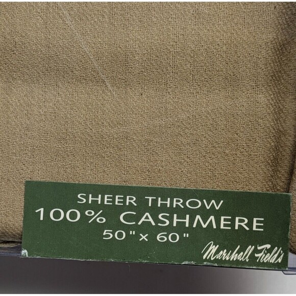 Vintage Marshall Fields Sheer Cashmere Throw Gold 50 x 60 Woven Fringe - Picture 2 of 7